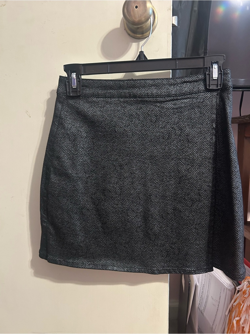 Classic Black Herringbone Mini Skirt